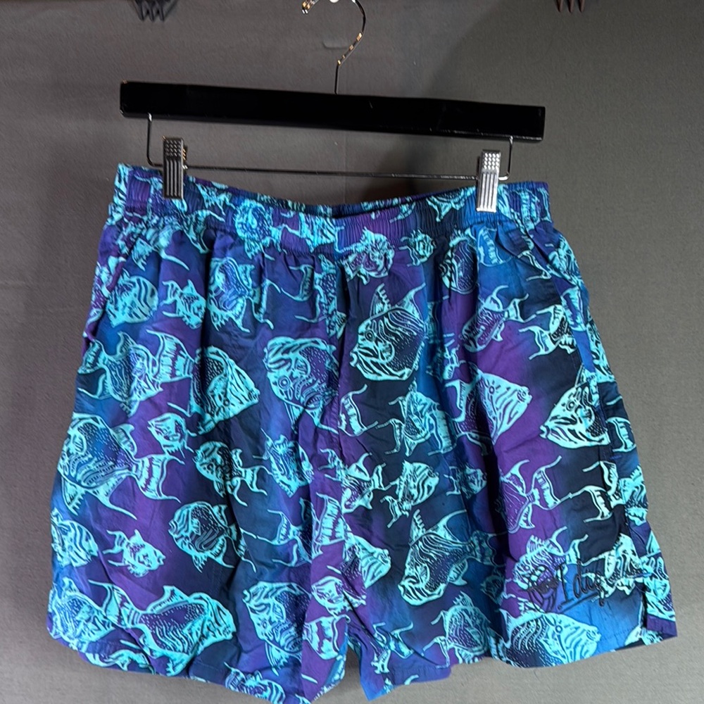 I dig Volley Blue and Black Patterned Men's trunks‎ men’s size medium,
